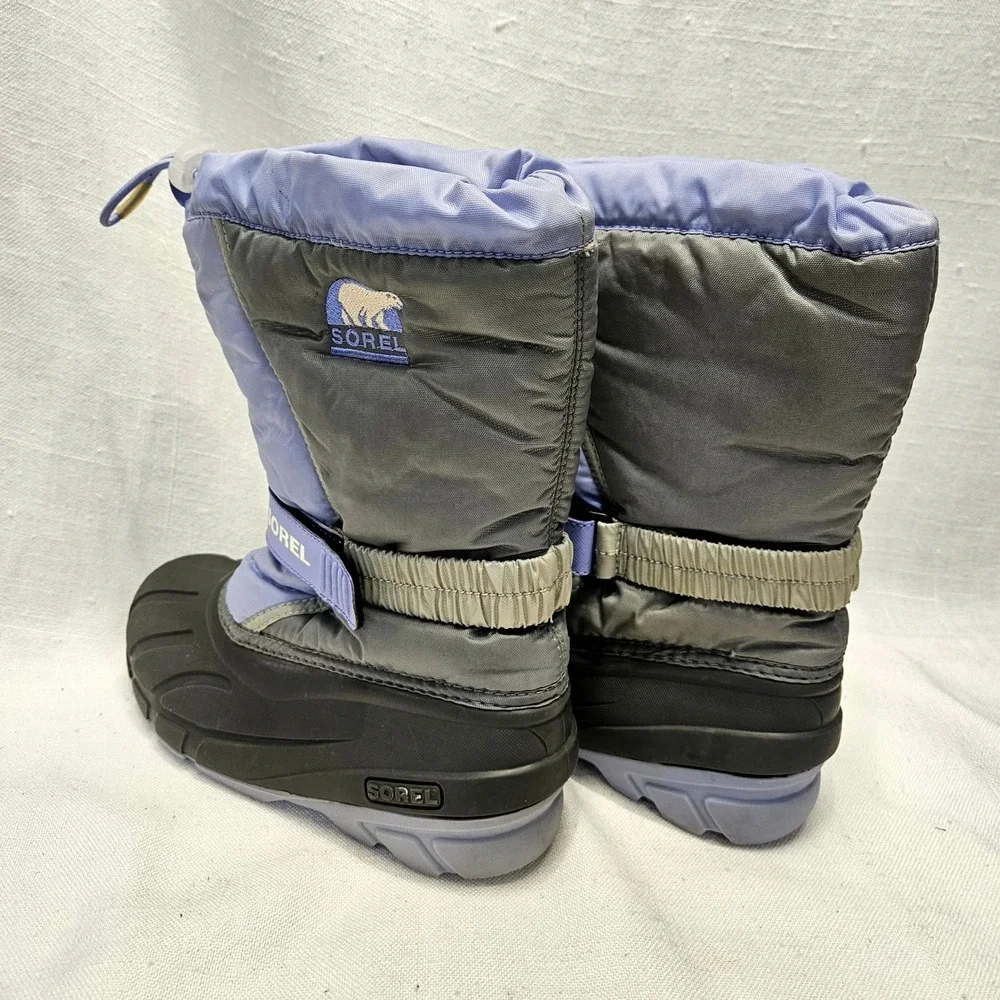 Sorel Flurry Snow Boots‎ Youth 1 Gray Purple Waterproof Insulated Winter Kids